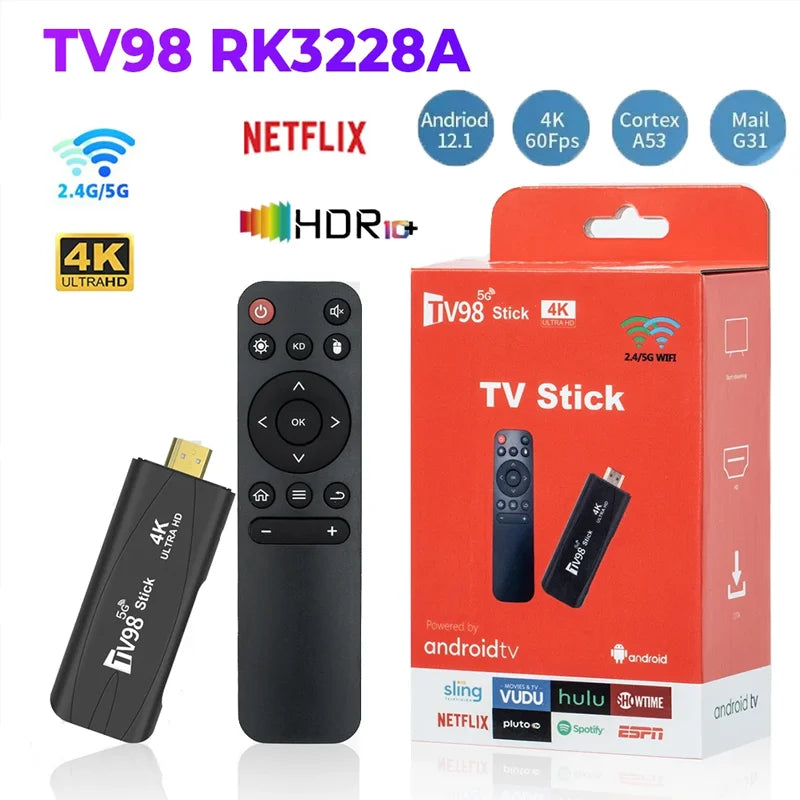 TV Box Portable Media Player TV98 RK3228A TV Stick 2.4G 5G WiFi 4K Smart TV Android12.1 Box Dual Frequency