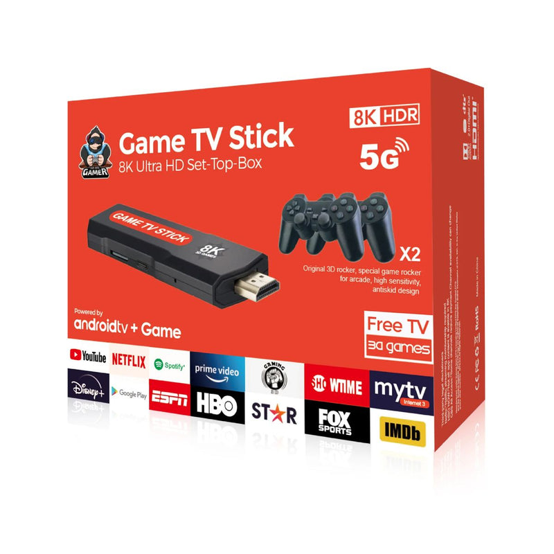 TV Stick 8K HDR 5G com Controle Remoto e 2 Controles de Jogo